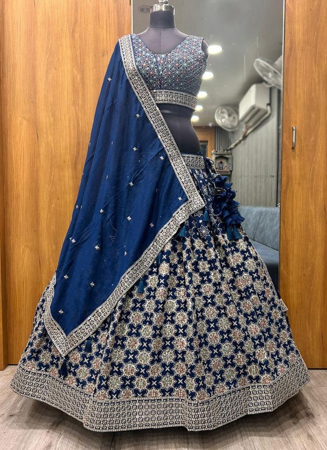 Chinon Silk Blue Wedding Wear Embroidery  Work Readymade Lehenga Choli